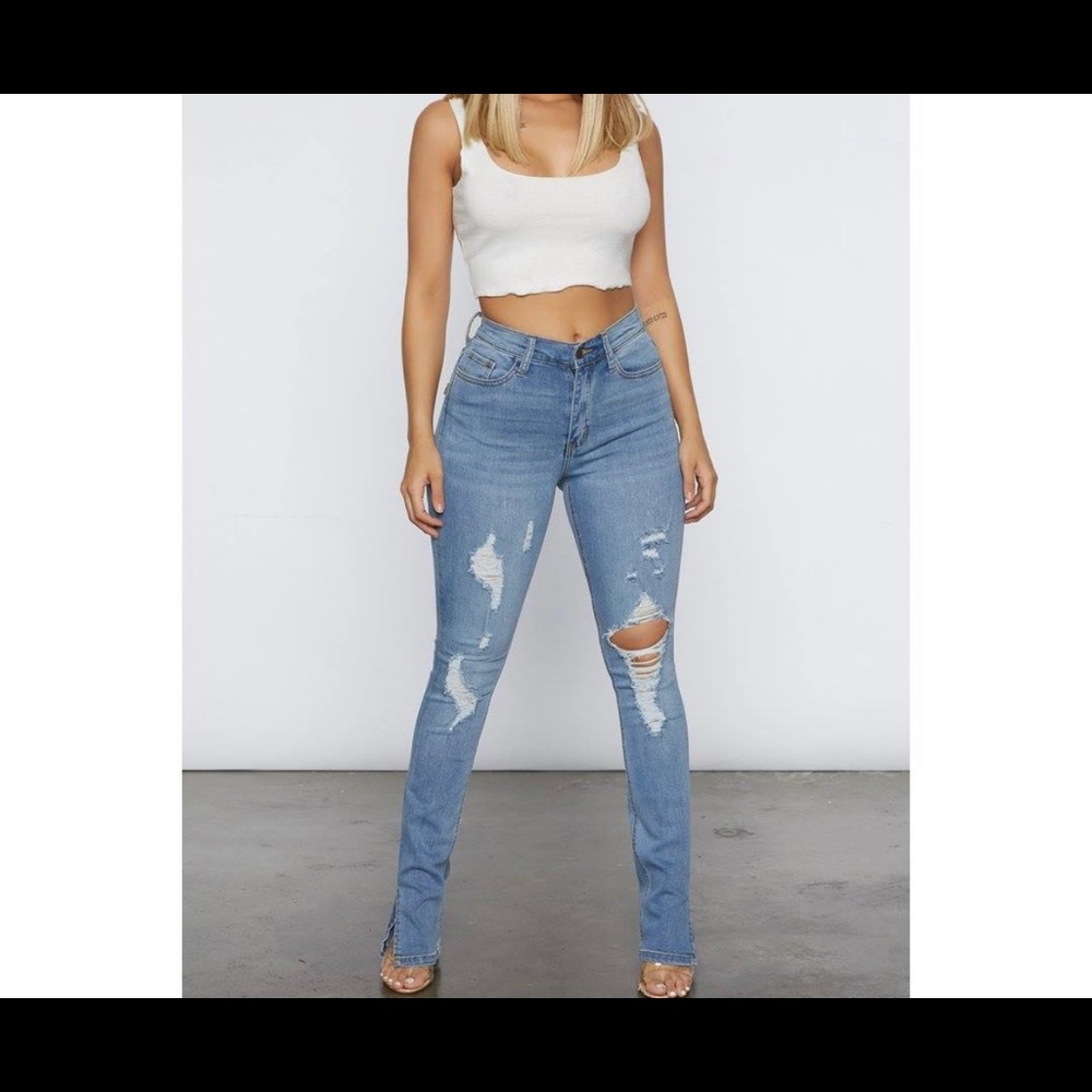 Ankle Side Split Jeans
